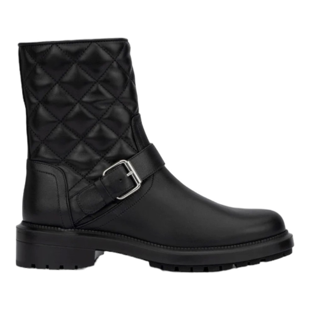 Aquatalia Leva Genuine Leather Moto Quilted Buckle Mid Calf Boots Black Size 6.5